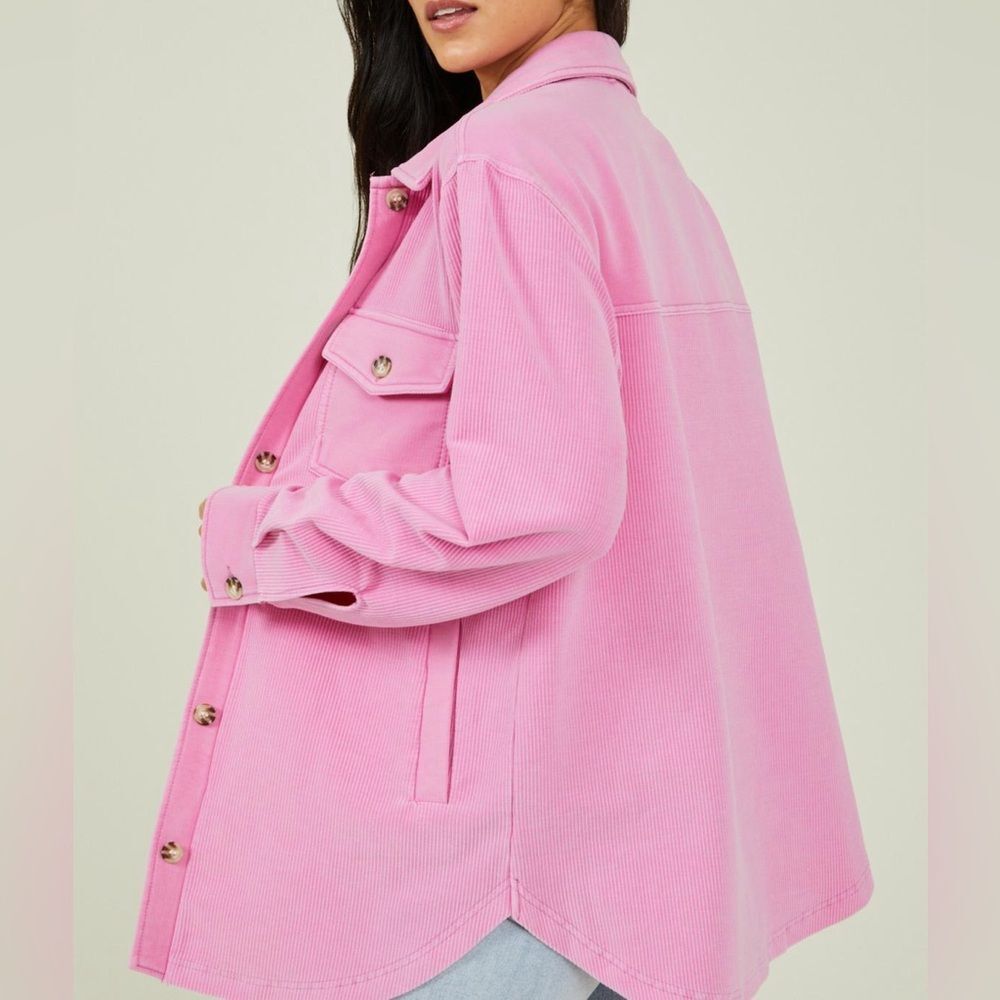Soft Pink Ribbed Oversized Shacket Cozy Button Front Layering XS Altar’d State - Picture 11 of 11